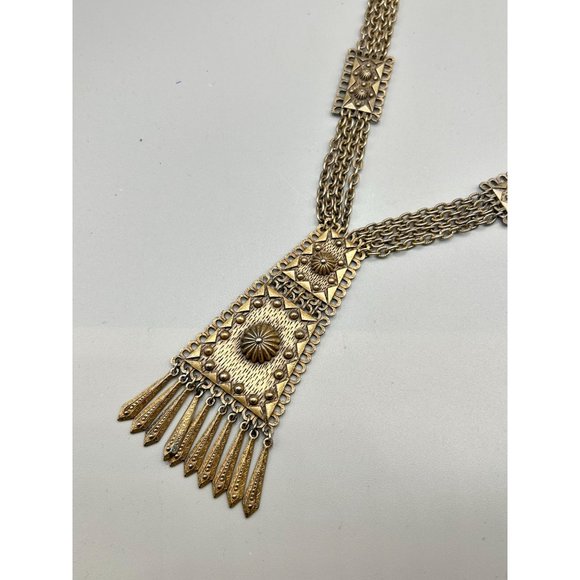 Vintage Etruscan Revival Necklace Multi Chain Fringe Tassel Antiqued Gold Tone - Picture 3 of 11